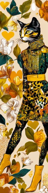 Cat bookmarks illustration of a haute couture styled cat